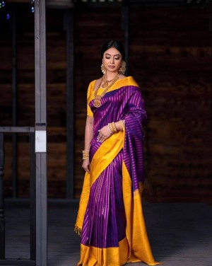 Soft Lichi Silk Jacquard Waving Purple Saree